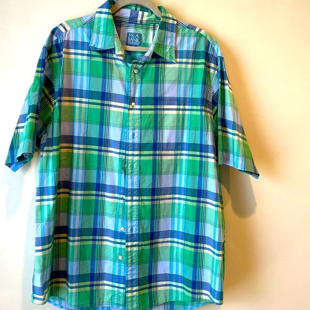 Jos a Banks Green/Blue Plaid Shirt Size XL